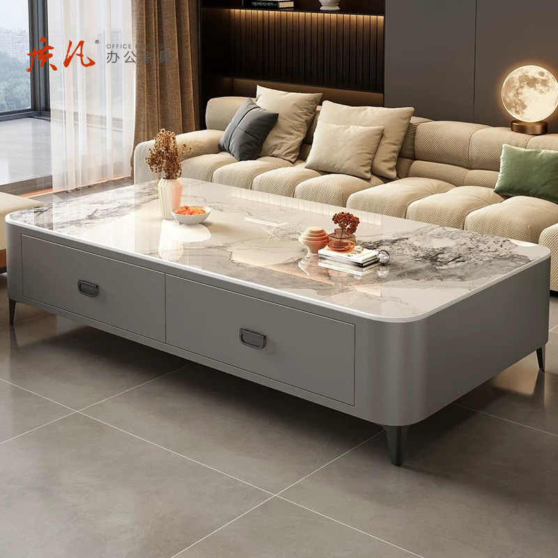 苏宁 质凡 轻奢茶几雪山白+白柜金腿120*60*40CM不含安装高清大图