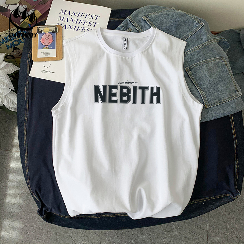 Claw money纯棉运动背心男夏季潮牌宽松字母无袖T恤学生帅气坎肩