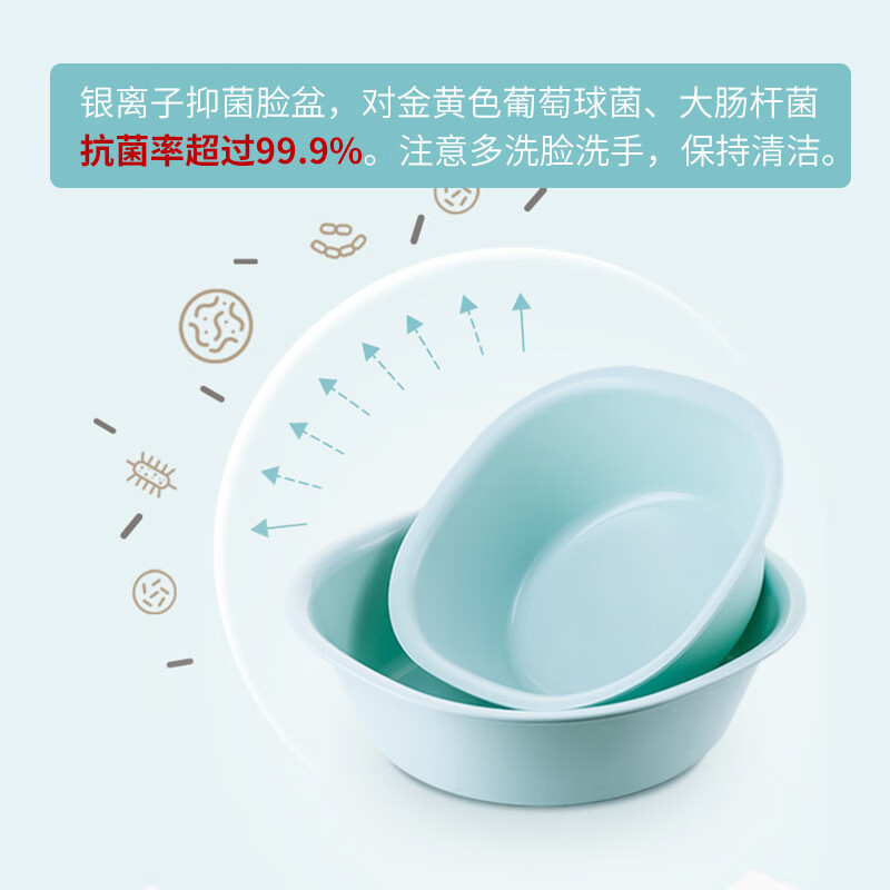 茶花(CHAHUA)抗菌洗脸盆塑料盆加厚盆子家用学生宿舍用洗衣服盆2个装* A03004高清大图