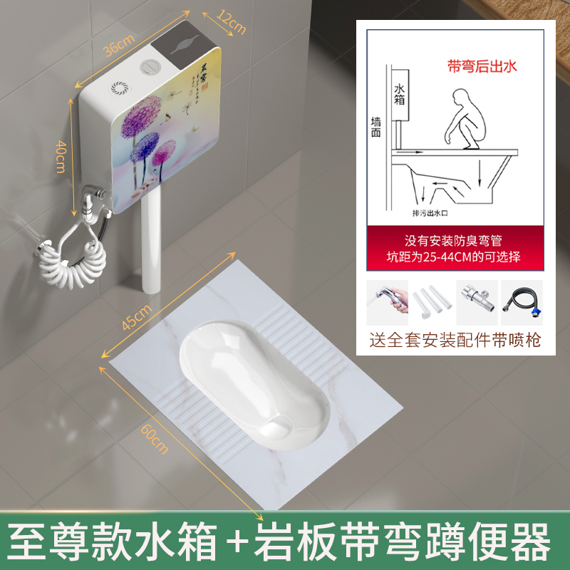 家用陶瓷蹲便器 8014劳伦白金带S弯后排水+至尊款水箱