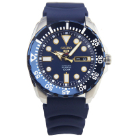 精工( SEIKO) 手表 精工5号系列智慧夜光防水户外运动双历自动机械男士腕表 蓝盘树脂表带 SRP605J2