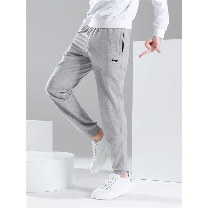 李宁运动裤男春秋 宽松束脚灰色卫裤跑步健身训练休闲裤子长裤图片