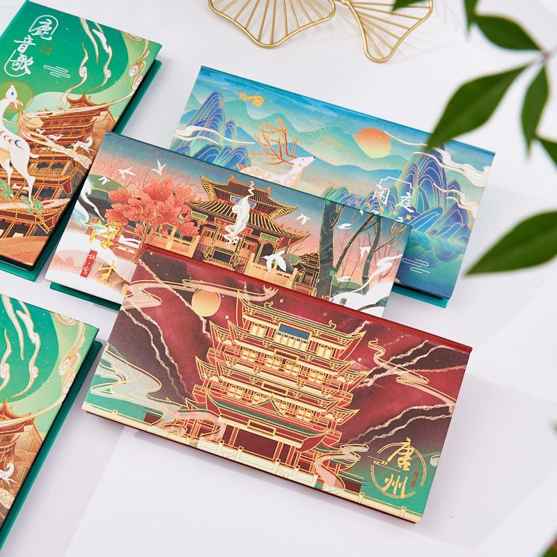 烫金中国风盒装便利贴n次贴古风创意学生可撕便签纸记事|丨1盒+5荧光笔5中性笔1笔袋 百鸟-洋红(6叠/480张)