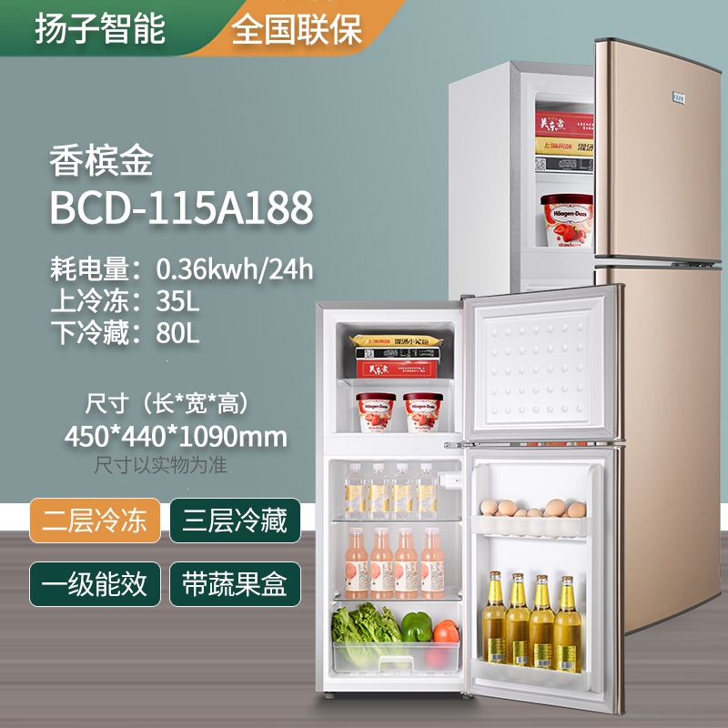 扬子智能小冰箱家用小型迷你租房宿舍冷冻冷藏一级节能双门电冰箱