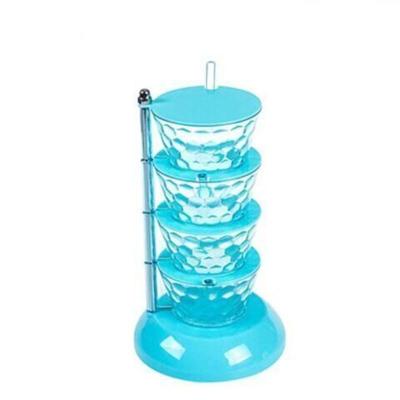 蓝色4层 立式调味盒可旋转调料盒创意厨房用品用具带勺调味瓶调料罐套装