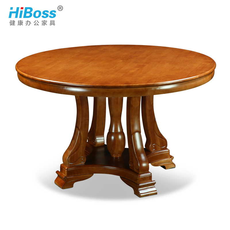 HiBoss餐桌实木餐桌1.5米圆形简约现代中式吃饭桌