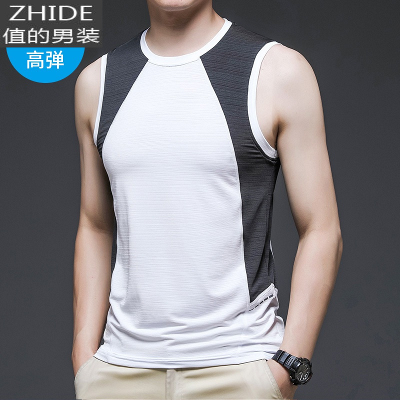 suntek冰丝无袖t恤坎肩汗背心男士夏季宽松大码休闲运动服背心跑步