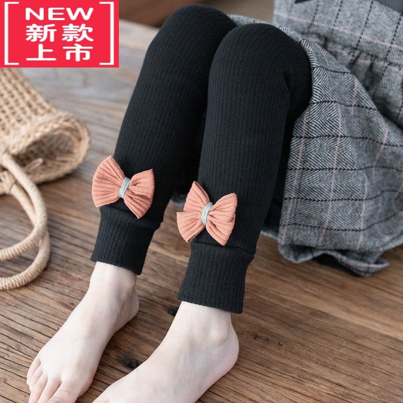 可莉允秋冬季女童加厚加绒打底裤儿童保暖磨毛大蝴蝶结九分裤小中童长裤保暖裤图片