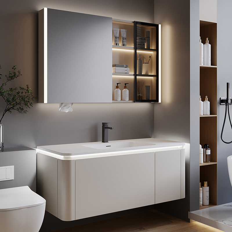 漆实木薄肤感绮美石一体盆挂墙式吊柜洗脸盆柜面盆柜洗手池洗漱台6211