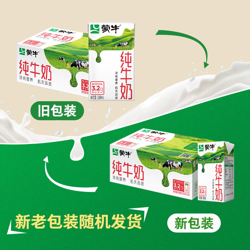 蒙牛全脂纯牛奶250ml*18盒 浓醇营养 每100ml含3.2g蛋白质(礼盒装)高清大图