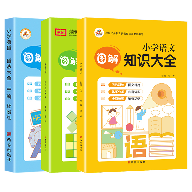 语数英3本 小学通用 [正版]小学图解数学公式定理语文知识英语语法大全人教版全套一年级二年级三四五六年级辅导资料工具书知高清大图