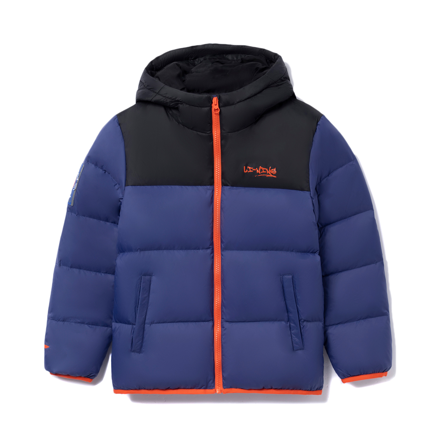 李宁童装短款短羽绒服男大童旗舰新款运动生活连帽冬白鸭绒运动服