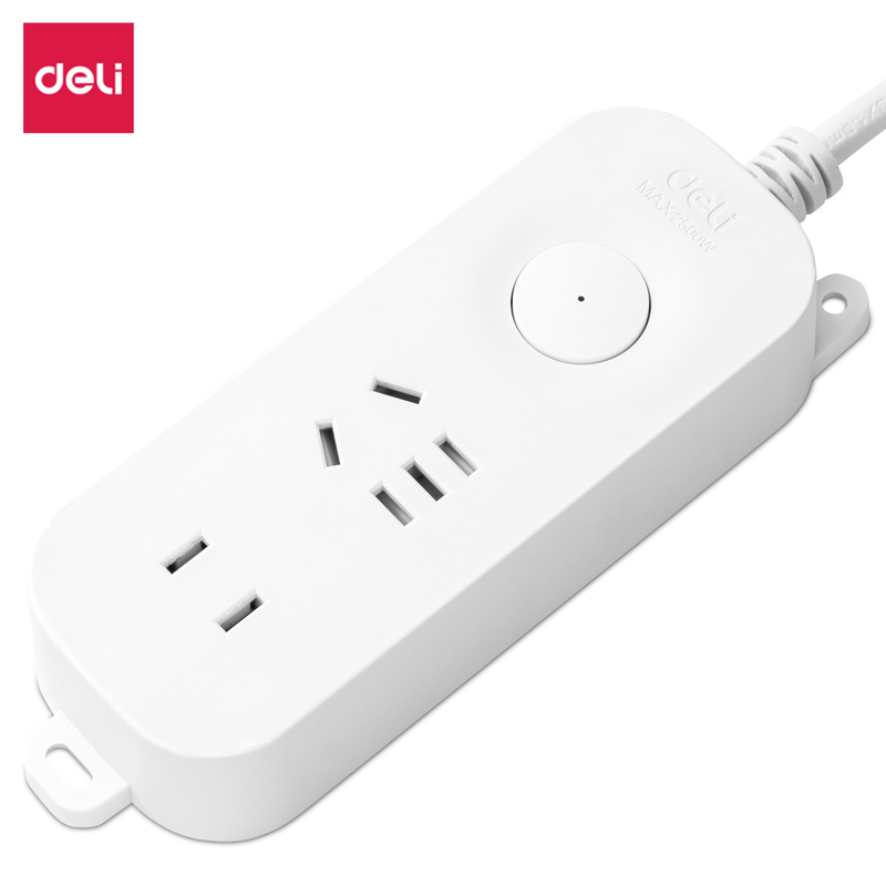 得力 新国标安全插座/插排/插线板/接线板/排插/拖线板延长线 总控开关保护门2位1米 33910(01) 单位:个高清大图