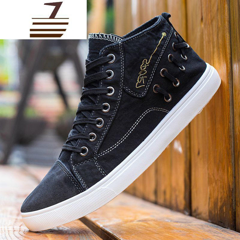 尗卡高帮帆布鞋男士韩版休闲板鞋百搭潮鞋学生潮流高邦鞋子