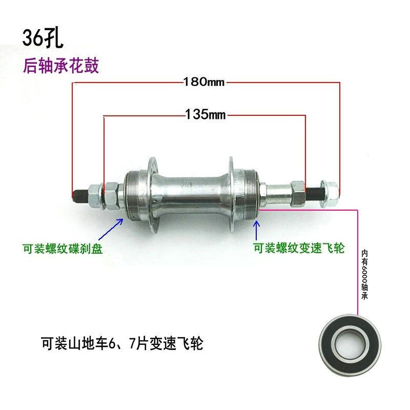 26寸山地自行车36孔前后轴皮变速车后核头24寸城市车轴承花鼓车轮视频