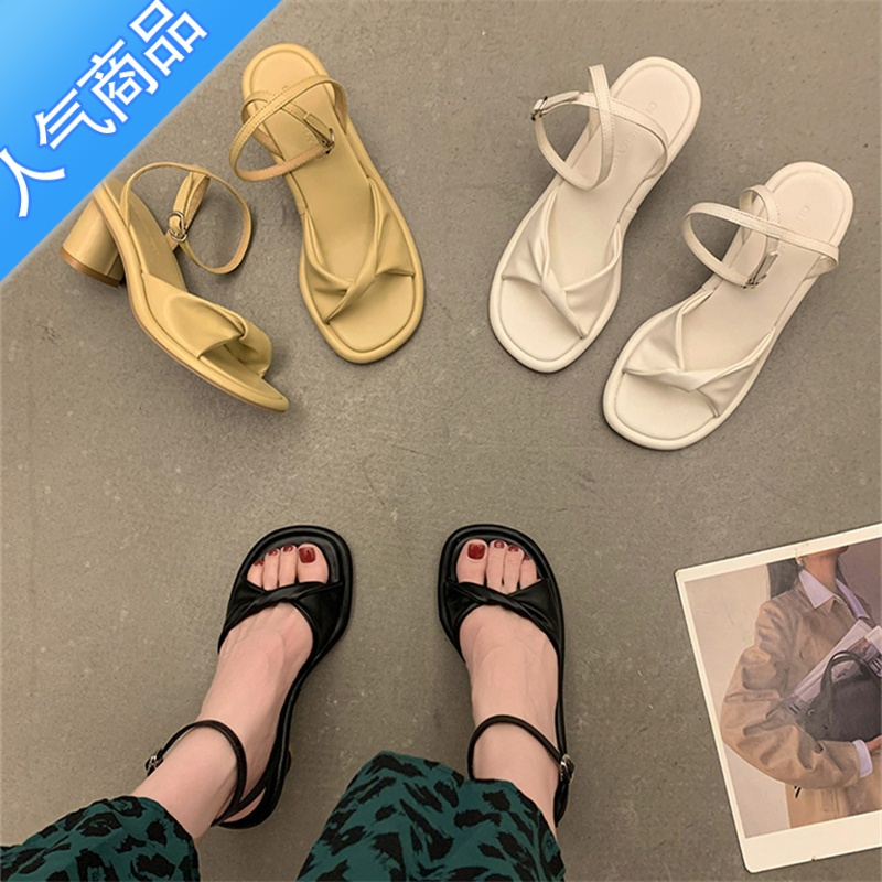 SUNTEK凉鞋女夏外穿2023年夏季凉拖小众设计感粗跟仙女风配裙子高跟鞋女