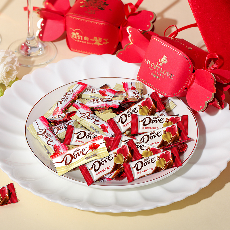 德芙(DOVE)丝滑牛奶巧克力婚庆喜糖4.5g散装称重500g高清大图