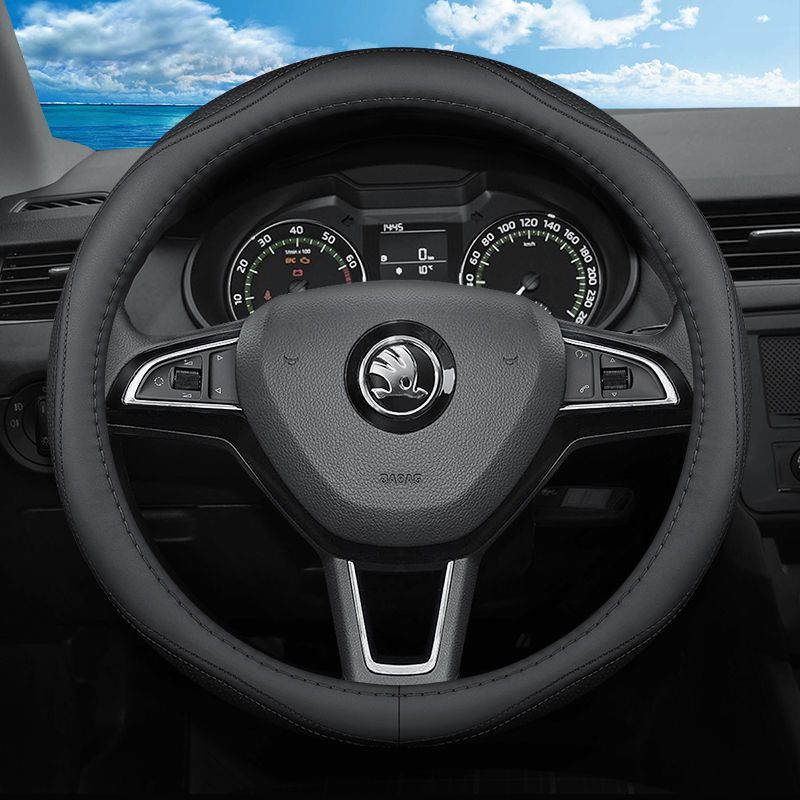 新明锐昕动昊锐晶锐速派野帝柯迪亚克方向盘套真皮车把套黑色黑线圆形