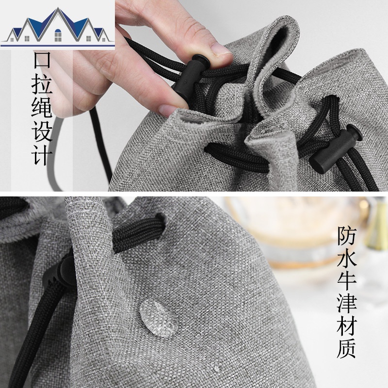 化妆包旅行便携大容量圆桶抽绳包ins风化妆品收纳包手拎包随身袋 三维工匠高清大图