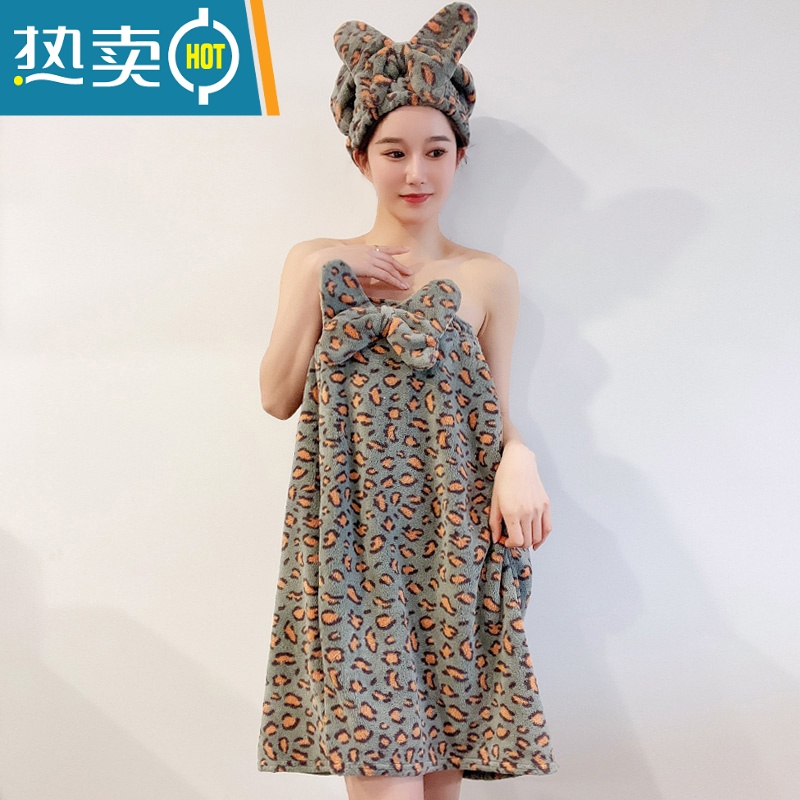 敬平浴帽干发帽女吸水速干2021新款可爱干发巾吸水包头擦头发毛巾加厚 大蝴蝶浴裙>♥墨绿色♥ (非套装)