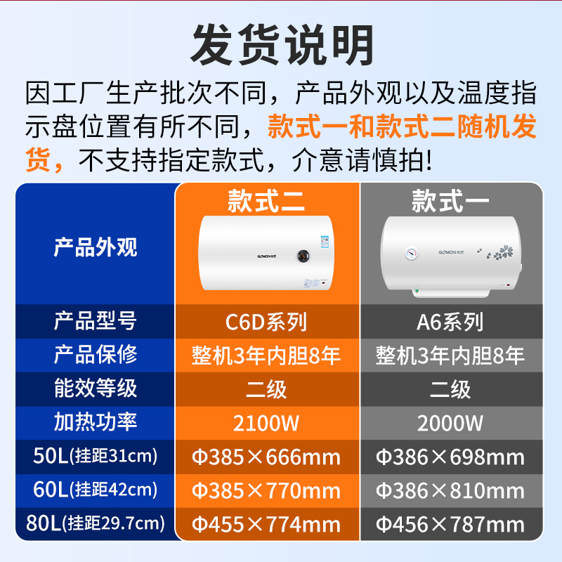光芒(GOMON)电热水器电2000W速热 安全防电墙 内胆质保8年