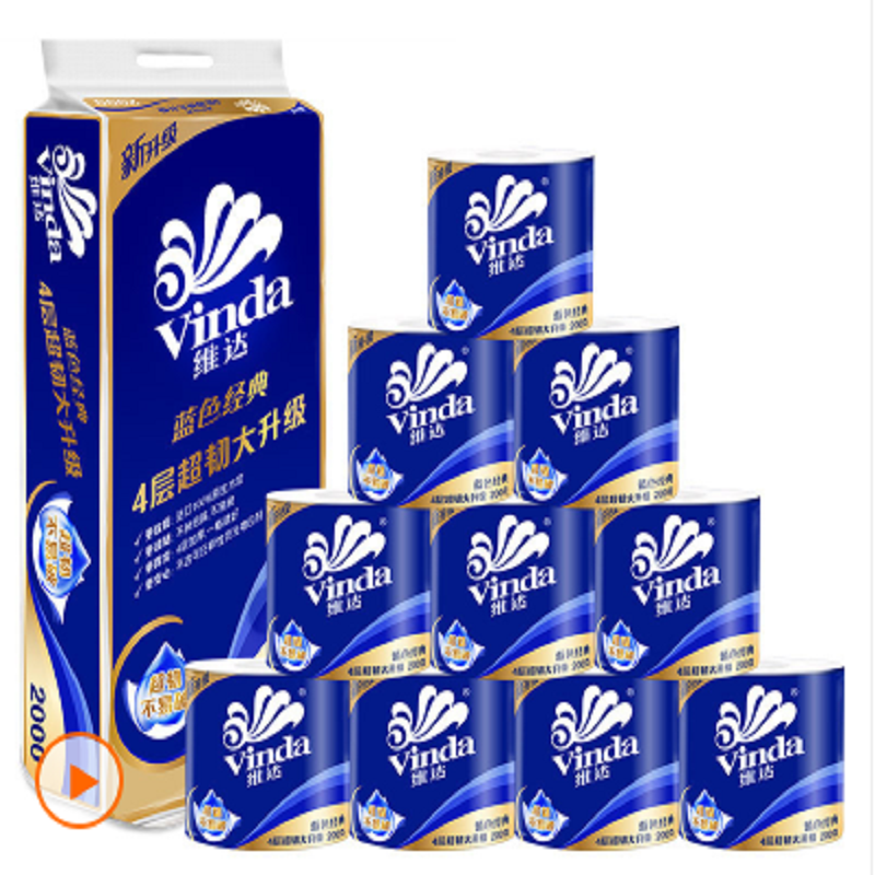 维达(Vinda) 卷纸 蓝色经典四层140g27卷卫生纸(整箱销售)新老包装交替发货