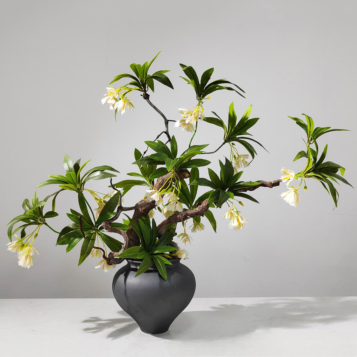 小窝厘 新中式仿真花艺假花绿植样板房软装饰品桌面摆件 (陶瓷花器+龙柳枝+仿真花)货号1460高清大图