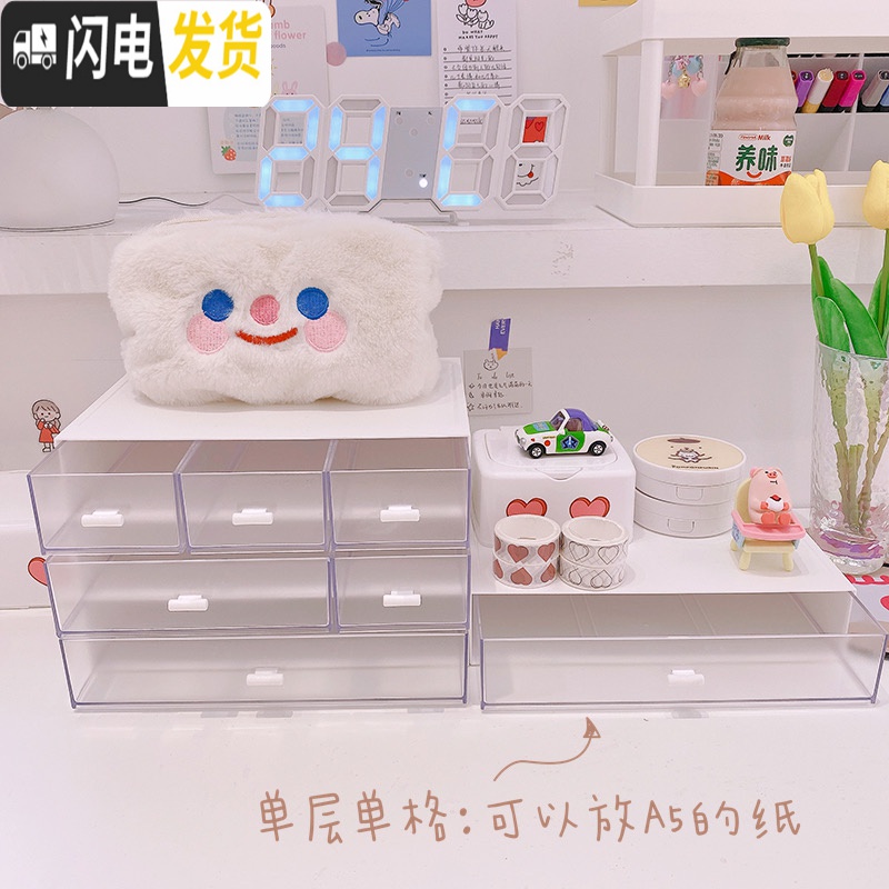 三维工匠尤物少女*ins简约风组合桌面收纳盒 办公学习抽屉式大容量整理盒高清大图