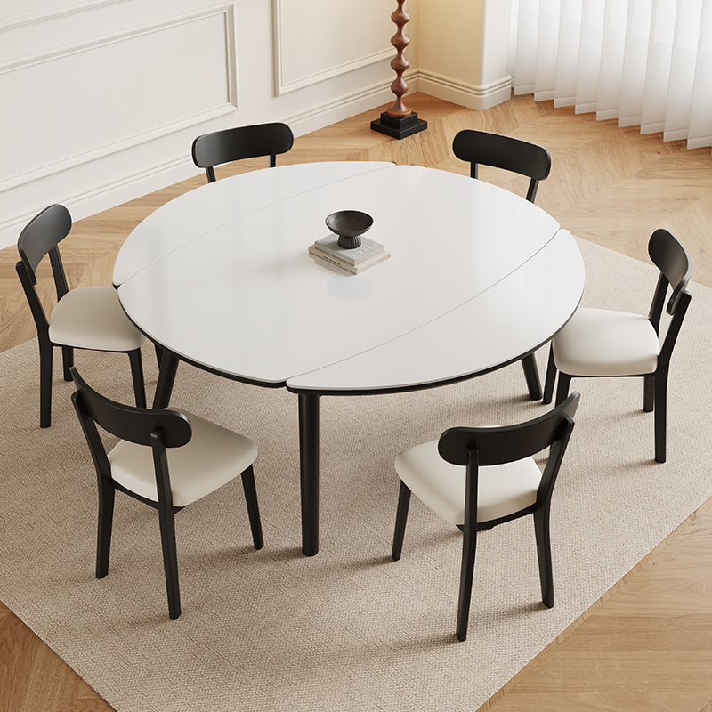 青木川 简约现代实木餐桌椅组合家用客厅小户型伸缩方圆可变圆桌两用多功能岩板餐桌椅组合吃饭桌子奶油风高清大图