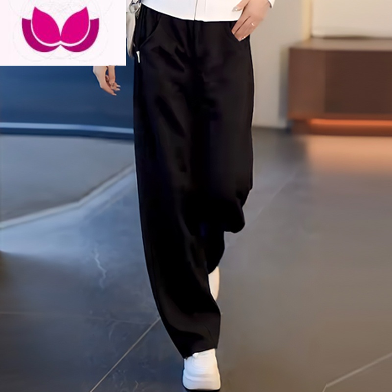 七斓休闲运动套装女长袖卫衣2023春季新款洋气质t恤时尚阔腿裤套 M 黑色裤子