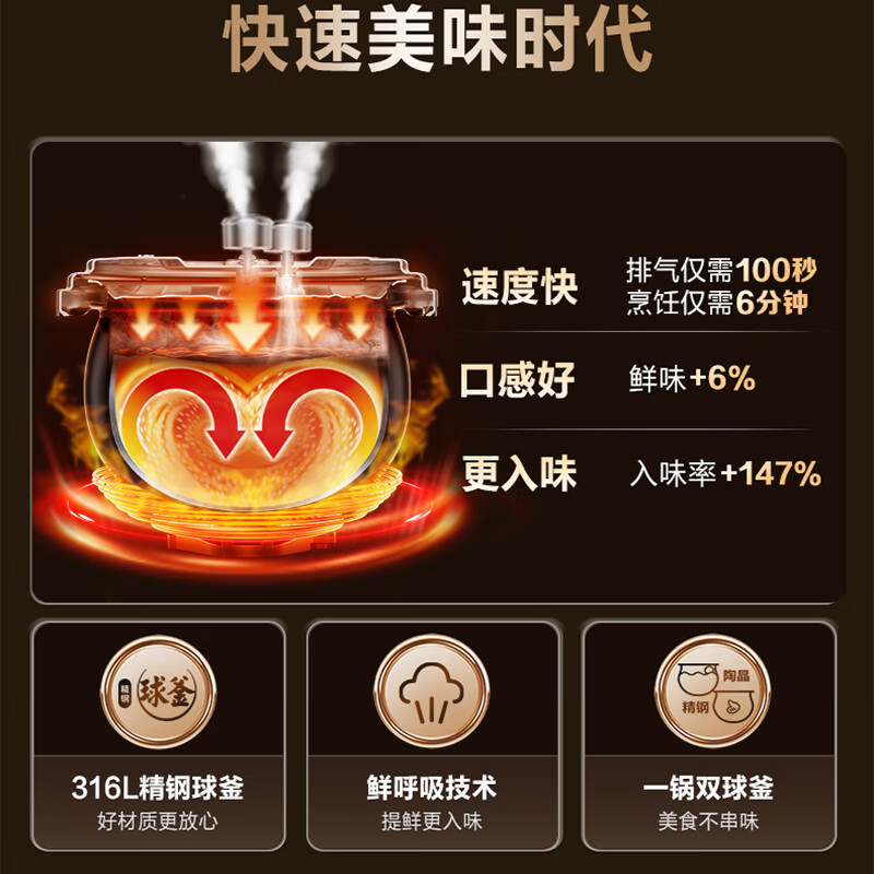 苏泊尔（SUPOR）电压力 5L锅精控火候美味烹饪家用全自动智能预约压力锅快速脱骨迷你1-3-8人电饭煲煲汤易清洁 S-高清大图