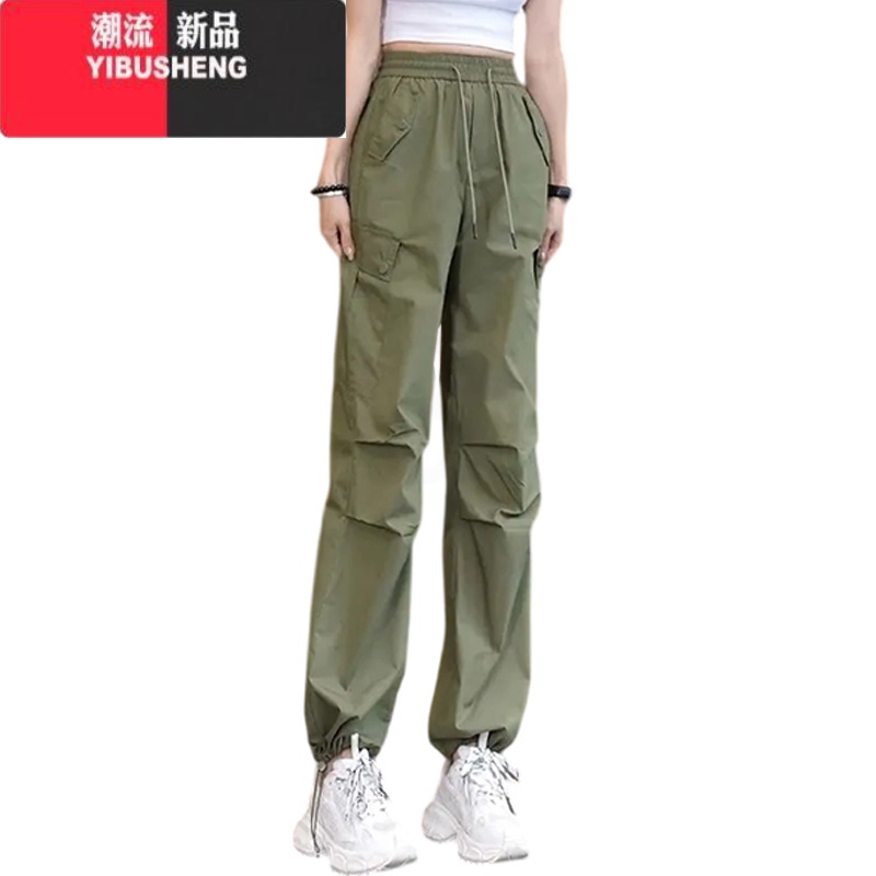YIBUSHENG工装裤女季薄款2024新款高腰宽松冰丝束脚运动裤休闲裤裤子高清大图