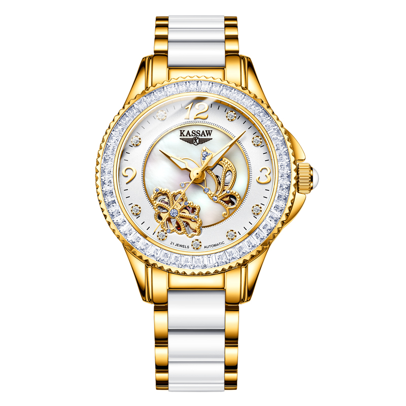 卡梭(KASSAW)手表女新款商务潮流陶瓷自动机械表女表防水时尚款K880LK882L K882L.奢耀黄金