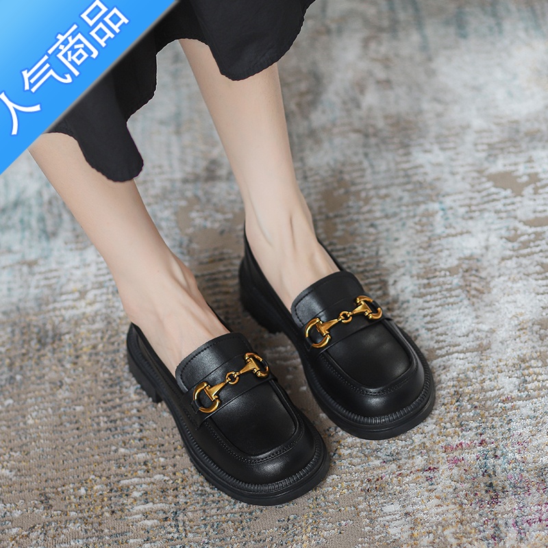 SUNTEK全小皮鞋女英伦风2023新款秋季学院厚底乐福鞋黑色jk单鞋平小高清大图