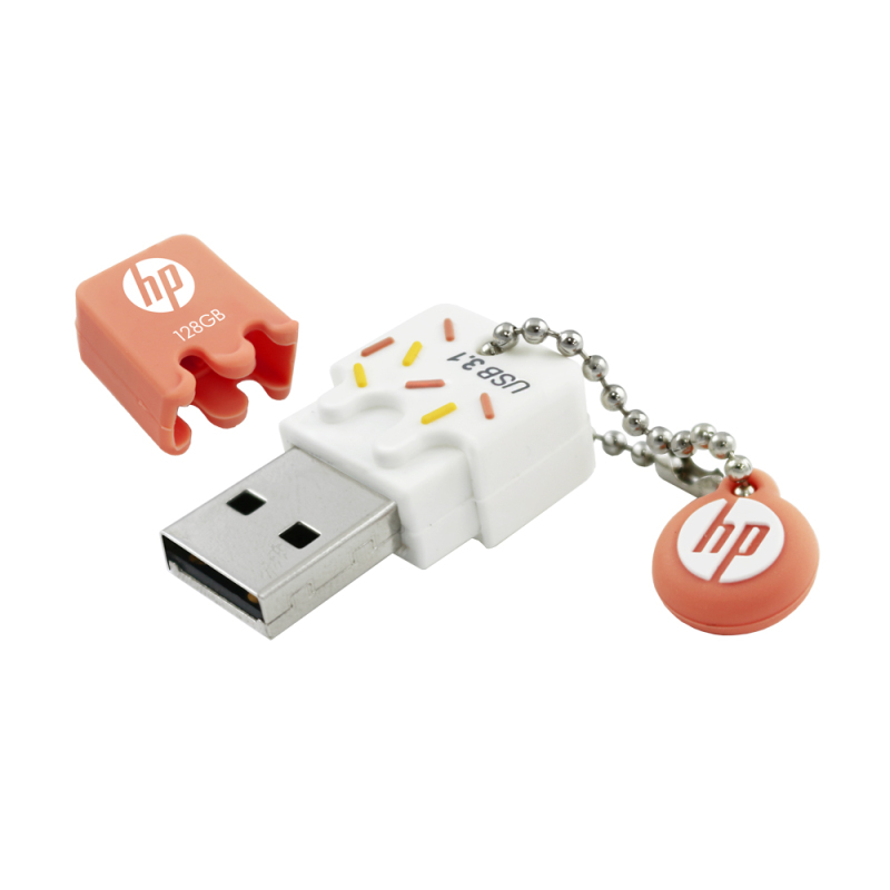 惠普 HP 128GB USB3.1 U盘 x778O暖心橙橘(X778W系列) 高速情侣优盘迷你可爱冰激凌造型
