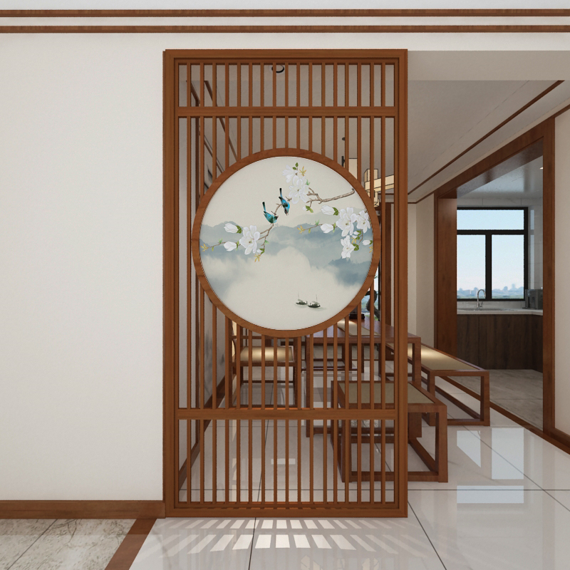 新中式屏风隔断客厅闪电客家用入户玄关栅栏遮挡装饰 图8胡桃木120*