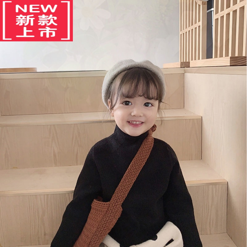 可莉允儿童毛衣女款2022新款女童男童男孩内搭打底衫秋冬洋气加绒针织衫