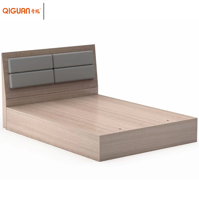 奇冠(QIGUAN)KJ系列1.5米现代简约双人床软包靠背床公寓床2000W*1500D*400Hmm肤感幻影柚木+暖白