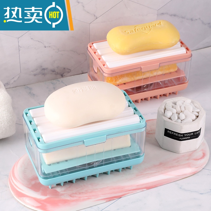 敬平创意多功能洗衣服肥皂盒升级带刷子免手搓起泡皂盒家用沥水收纳盒 少女粉2个装[升级带刷子,起泡刷衣一个搞定]高清大图
