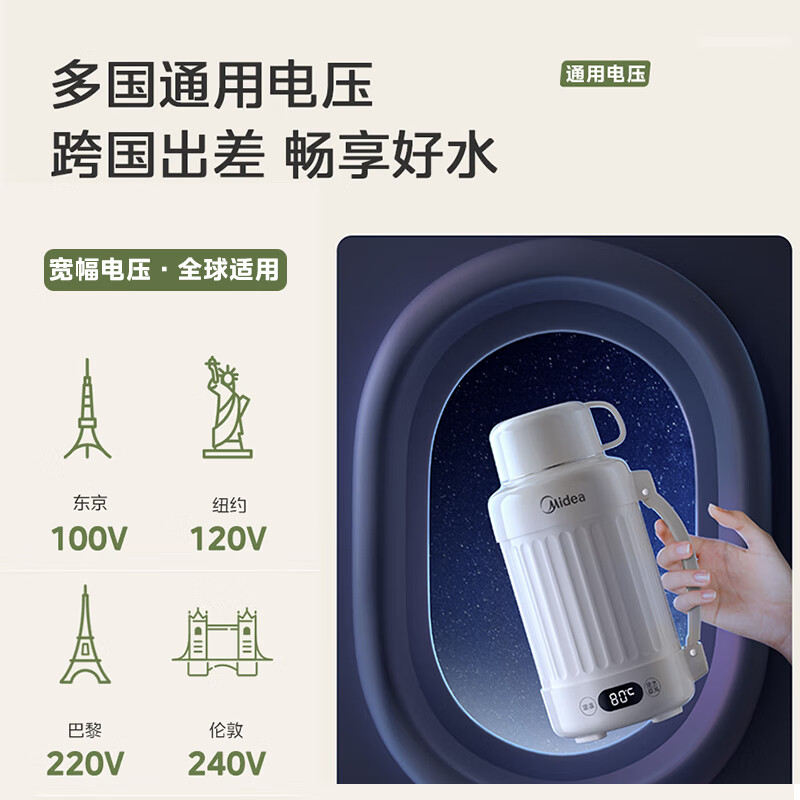 美的(Midea)电水壶316不锈钢内胆烧水壶开水壶烧开水电热水壶7段温度可控双烧水模式DB12X18-PRO(杏色)高清大图