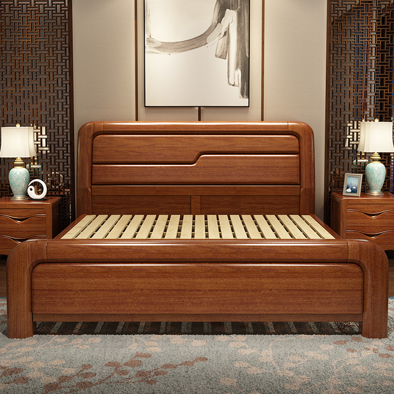 胡桃木实木床卧室单人成人1.8米1.5双人床现代中式经济型大床家具
