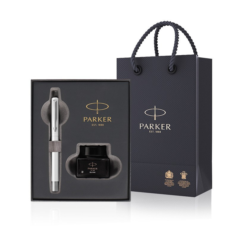 派克PARKER 钢笔 威雅白色胶杆墨水笔+迷你墨水礼盒 学生办公用品书写金属不锈钢F笔尖0.5mm 可吸墨可替换墨囊高清大图
