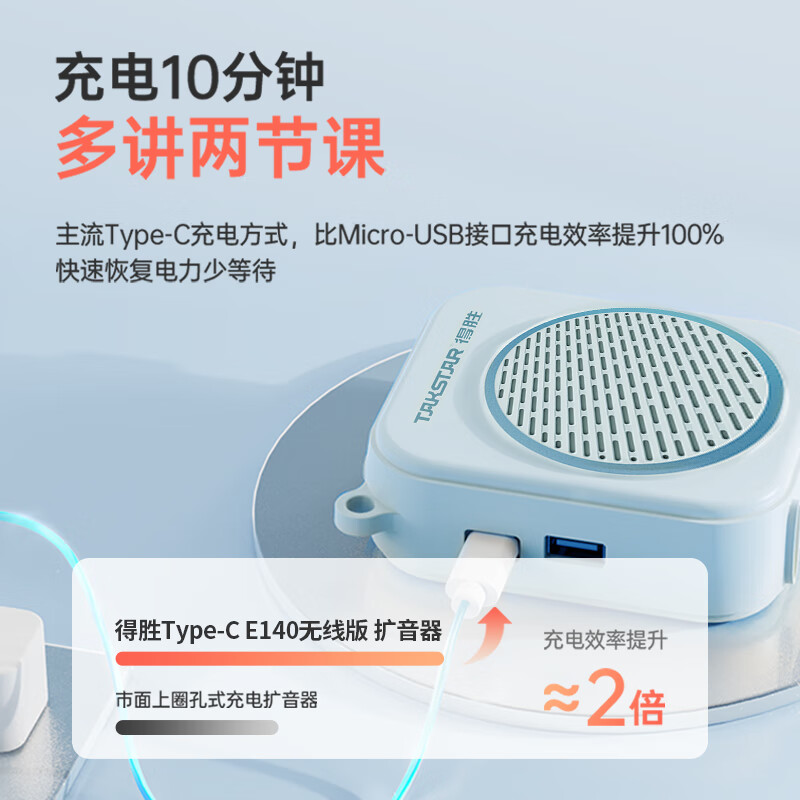 得胜(TAKSTAR)无线大功率扩音器小蜜蜂续航持久老师专用导游户外活动 E140无线版(蓝)高清大图