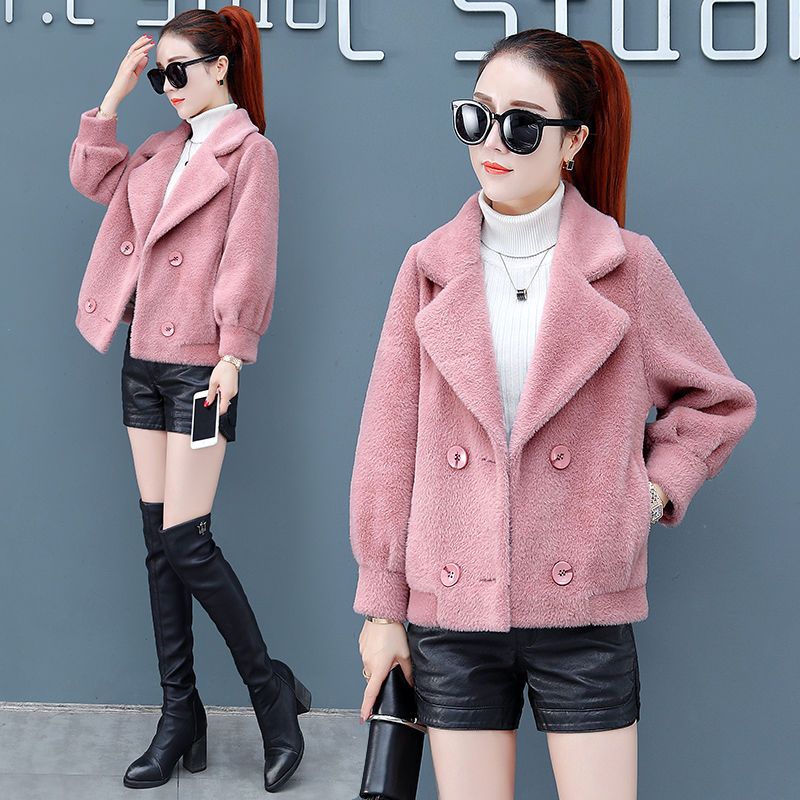 水貂绒外套女短款秋冬新款女装韩版加厚黄金貂绒时尚行毛呢大衣