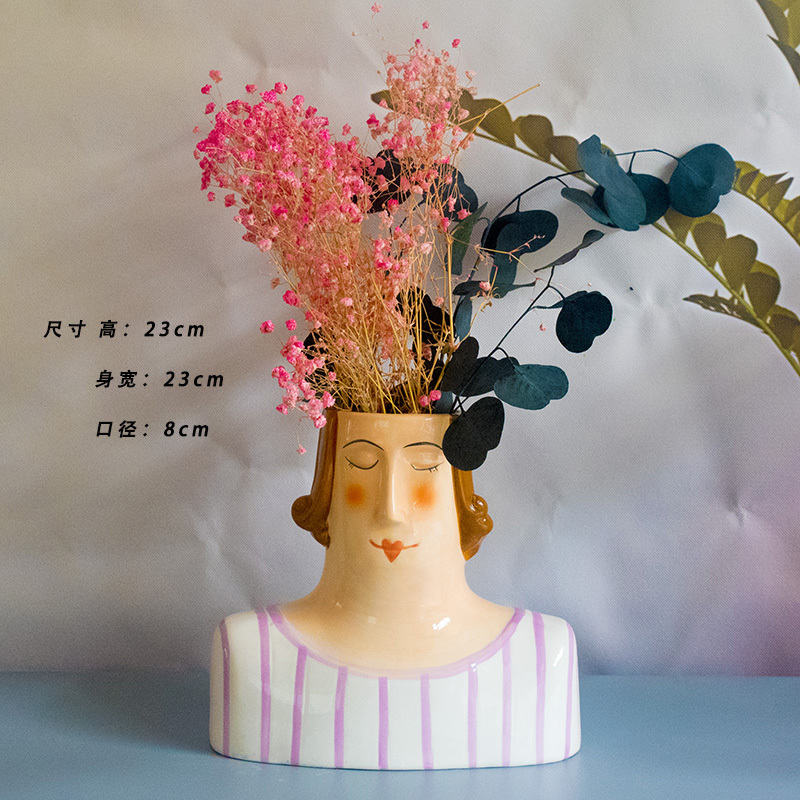 人头花盆陶瓷创意可爱个性北欧水培家用插干花阳台装饰摆件鲜花瓶 猫头鹰 中