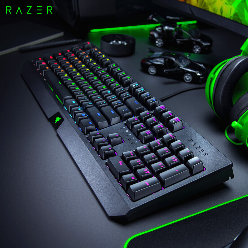 雷蛇(Razer)黑寡妇蜘蛛 机械键盘104键 绿轴+毒蝰迷你RGB鼠标 黑色 8500DPI
