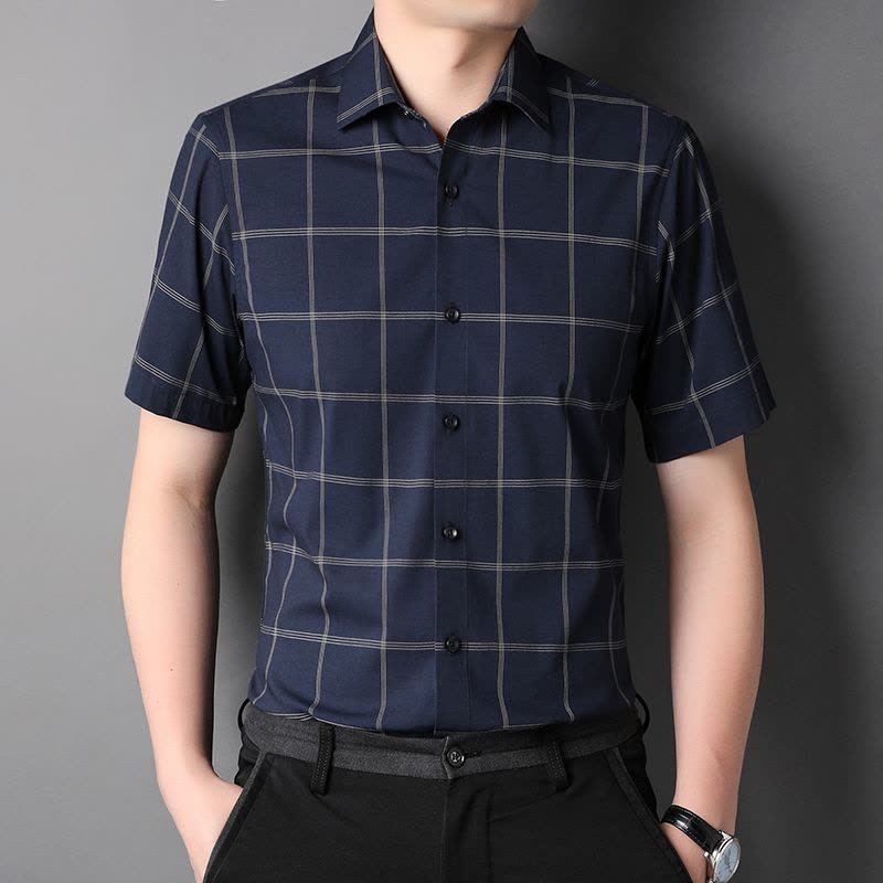 恒源祥品牌格子衬衫男短袖免烫寸衣时尚休闲男士衬衣服2022年夏季男装图片