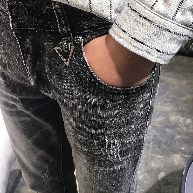 2018春夏年轻男士韩版修身小脚牛仔九分裤男磨破毛边青年潮男裤子