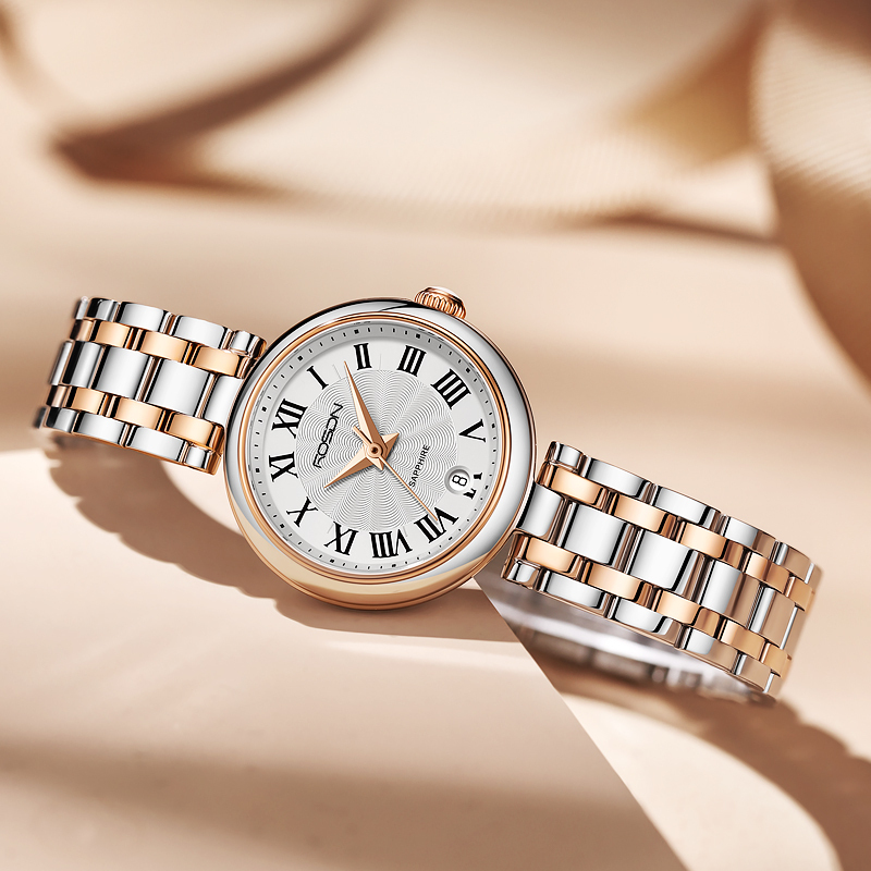 劳士顿rosdn手表女士正品石英表日历防水时尚休闲薄款大气罗马圣诞节