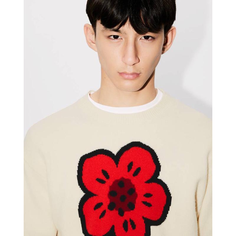 高田贤三(Kenzo)高质感羊毛套衫男秋冬款休闲百搭嵌花针织花卉图